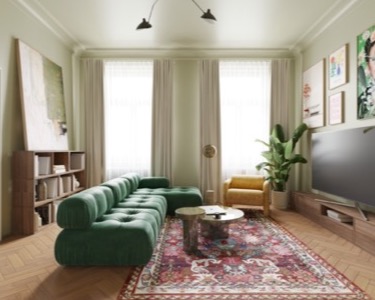Airbnb Apartmán Praha, Obývací Pokoj S Galerií Obrazů